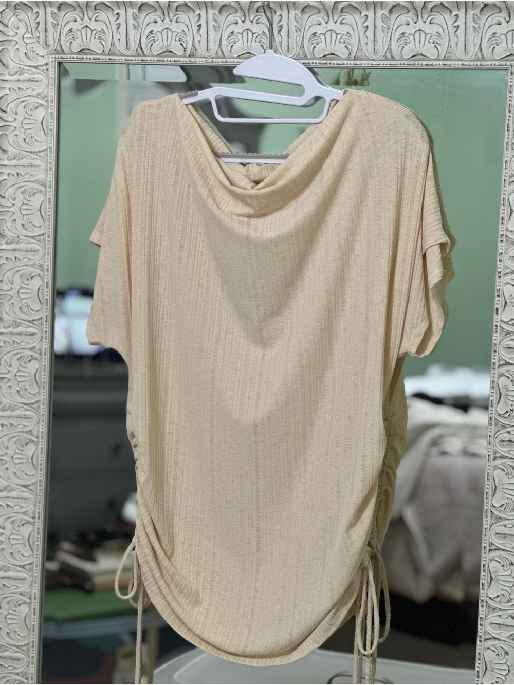 Impressions Short Sleeve Cowl Neck Blouse with Side Drawstrings | Women’s 1X